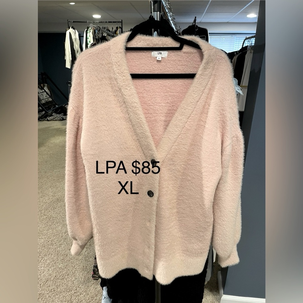 LPA Pink 'Mercy' Fuzzy Balloon Sleeve Cardigan size XL